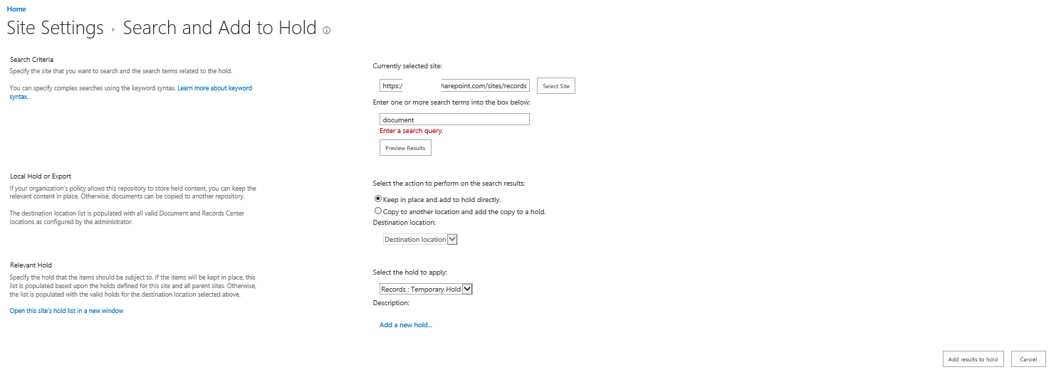 hold2 Site Settings > Search and Add to hold