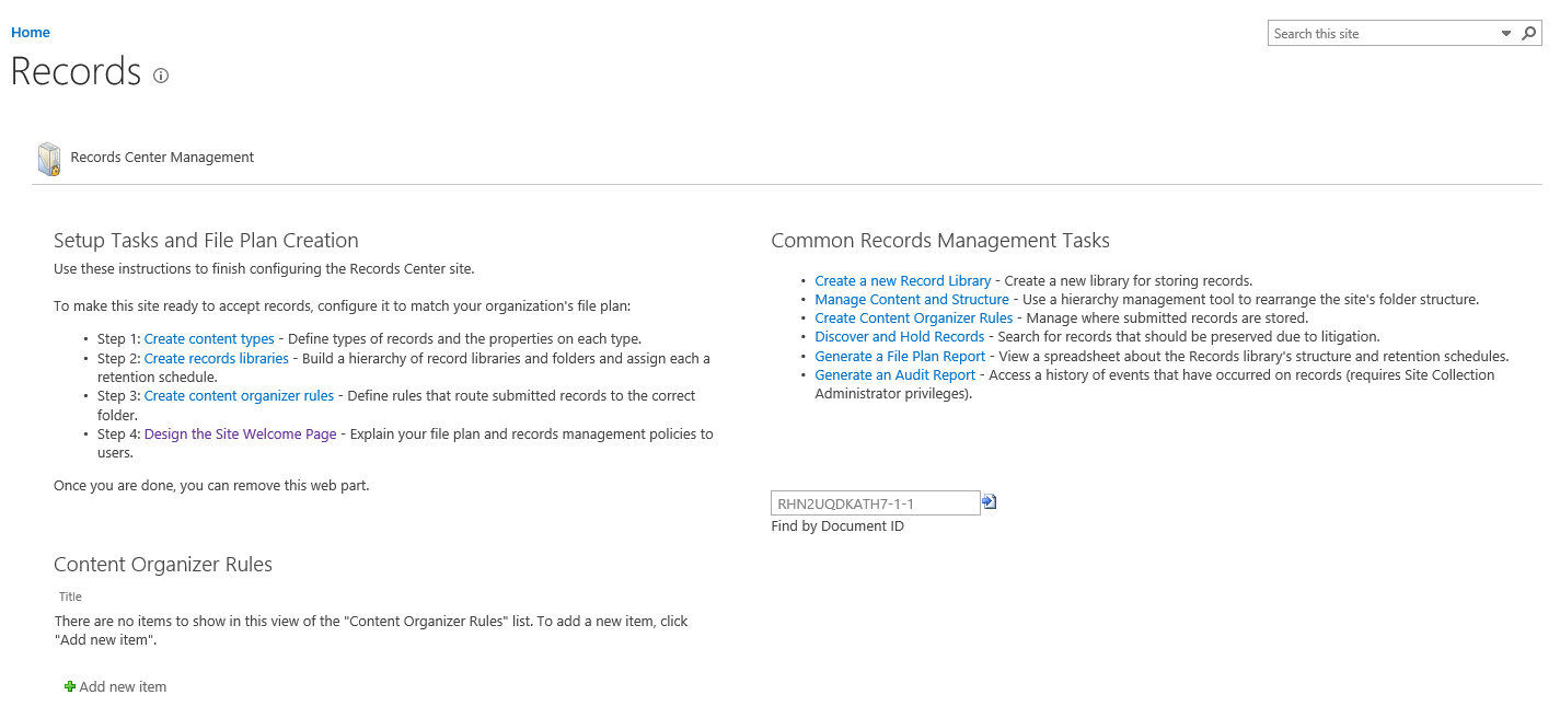 recordscentersettings RecordsCenterSettings