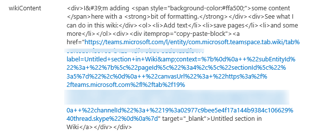 updatedcontent Office 365 - Microsoft Teams - a look under the hood of the wiki pages