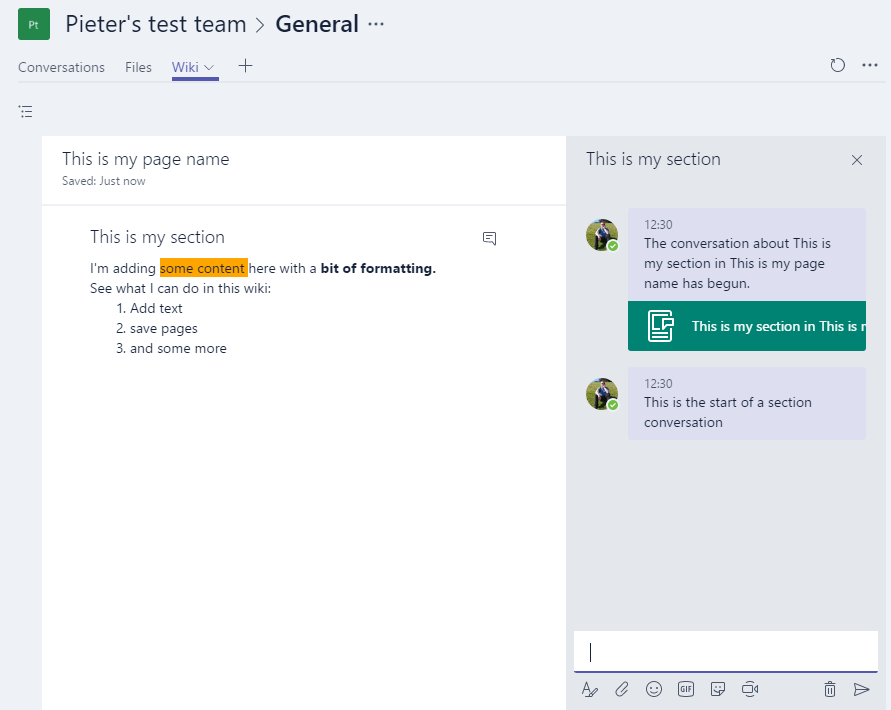 wiki page Office 365 - Microsoft Teams - a look under the hood of the wiki pages