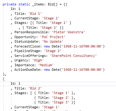 bidmock Office 365 - Displaying SharePoint data in the SPFx web part