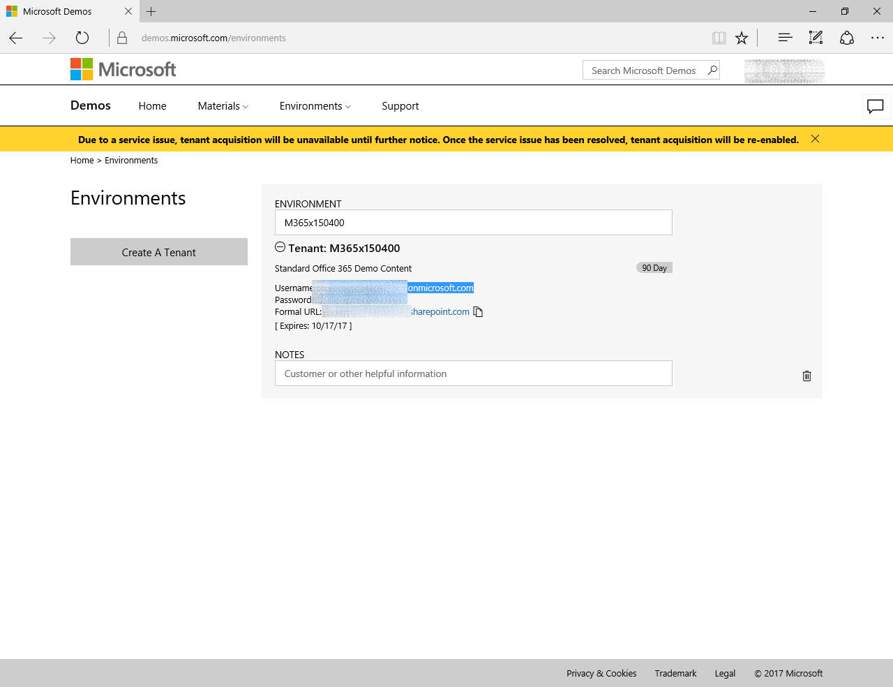 error Office 365 - Have you created a demo or development tenant recently?