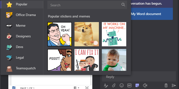 sticker Microsoft Teams - Conversations around a document