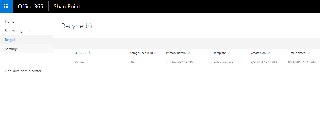 recyclebin Office 365 - SharePoint Admin Center is changing