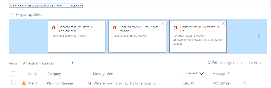 action Office 365 - Moving from TLS 1.0/1.1 to TLS 1.2