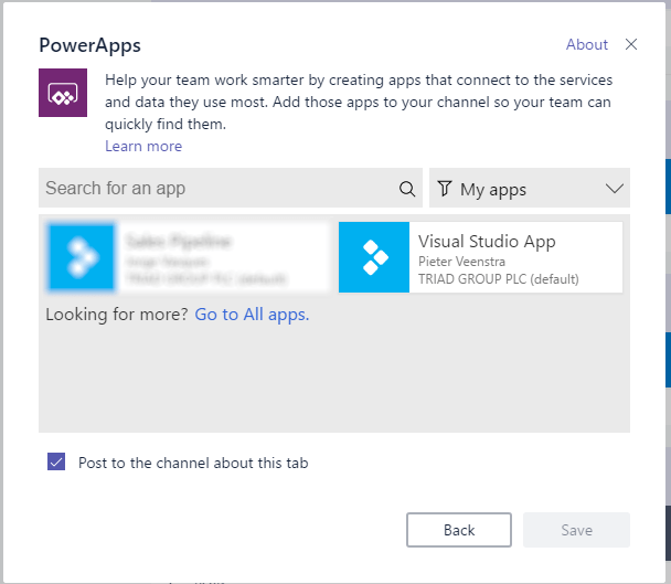 myapp Microsoft Teams - Integration with Visual Studio Team Services using PowerApps.