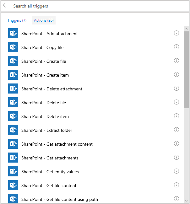 allactions Microsoft Flow - What SharePoint actions follow the triggers?