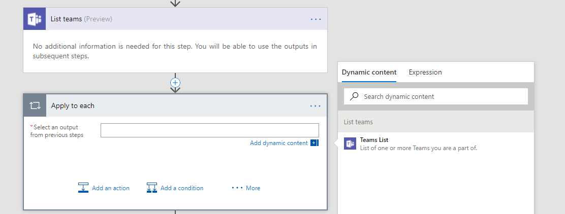 listteamsapply Microsoft Teams actions in Flow