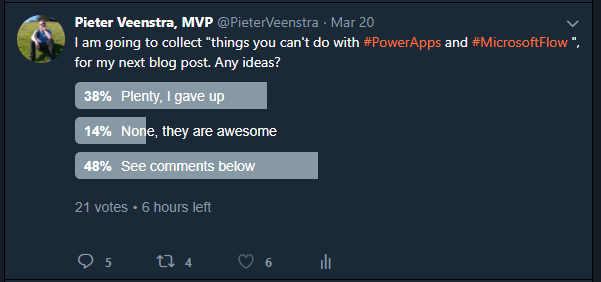 tweet PowerApps and Microsoft Flow - Things you can't do (yet)!