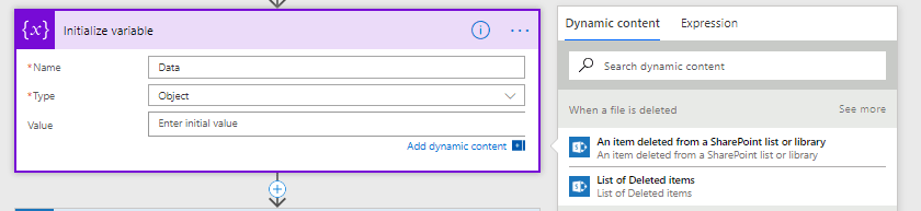 objectvariable1 When a file or item is deleted triggers in Power Automate