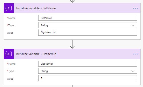 listitemidvariables1 Initialize variables