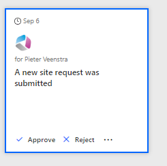 approve A new site request was submitted approval dialog