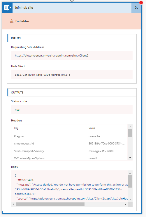Join hub site reporting Forbidden Join hub site reporting Forbidden