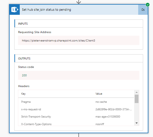 Successful Set hub site join status to pending Successful Set hub site join status to pending