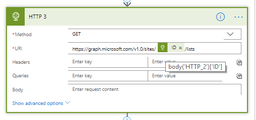 HTTP request calling MS Graph getting lists