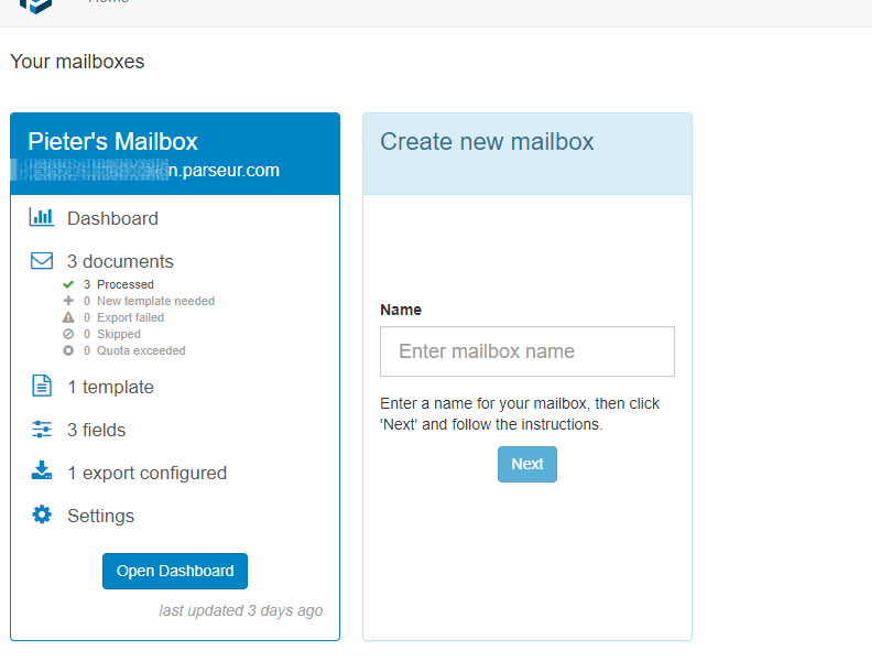 My Parseur mailbox