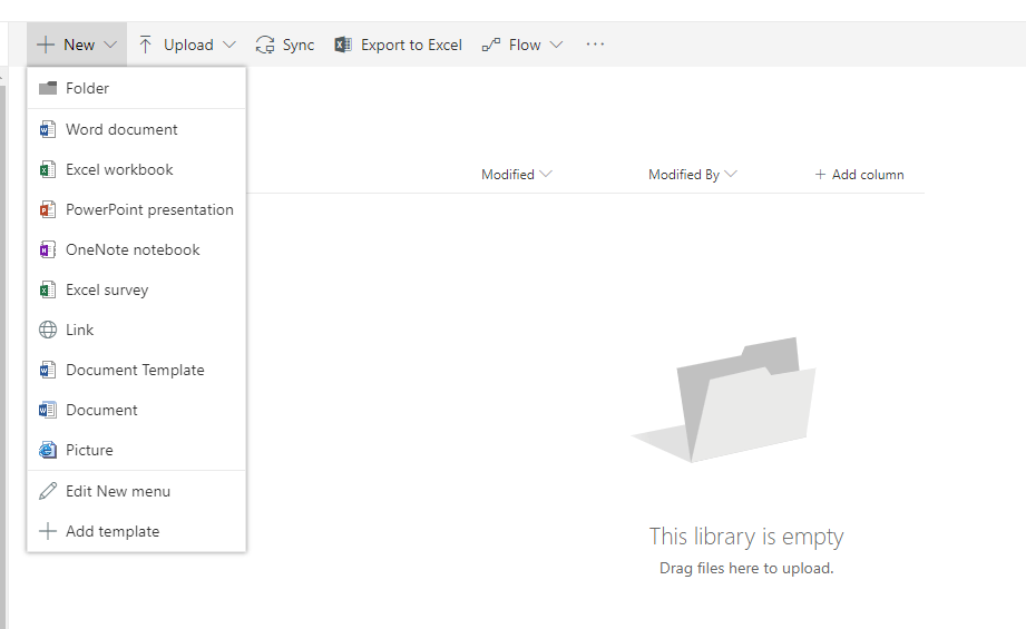 Edit new Menu with document formats and content types