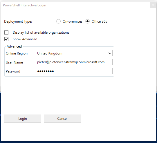 PowerShell interactive Login window