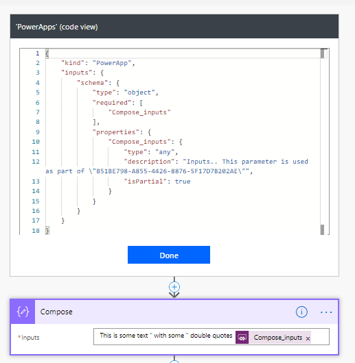 PowerApps trigger showing the input 