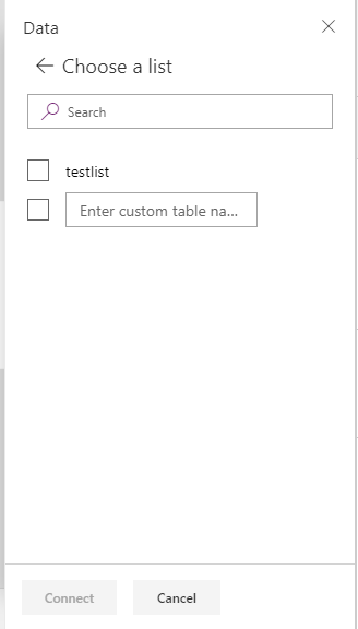 testlist Enter custom table na... after creating a list on the site