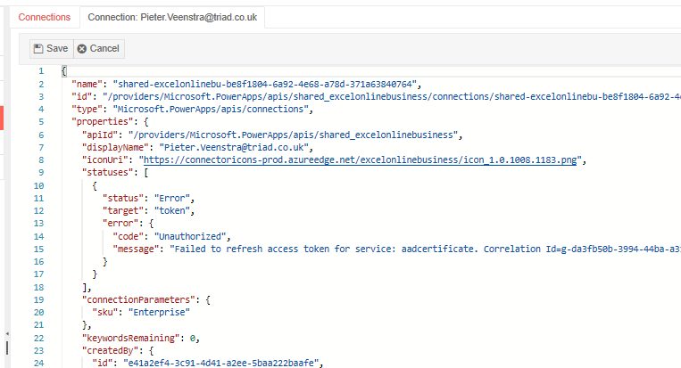 json for a connection json for a connection