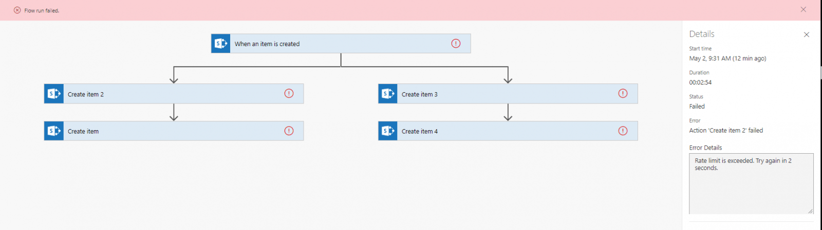 Failed with Error 429 in Flow