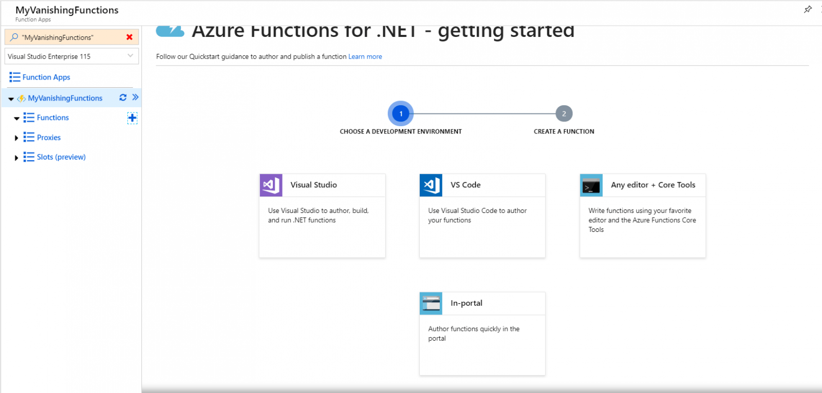 4 options to create a function in Azure