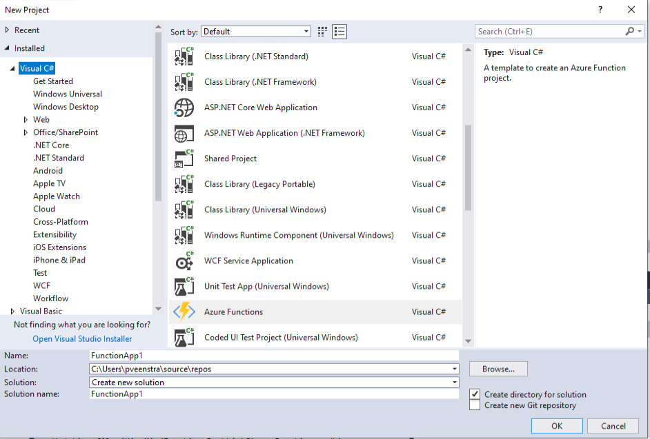 Visual Studio create a new function