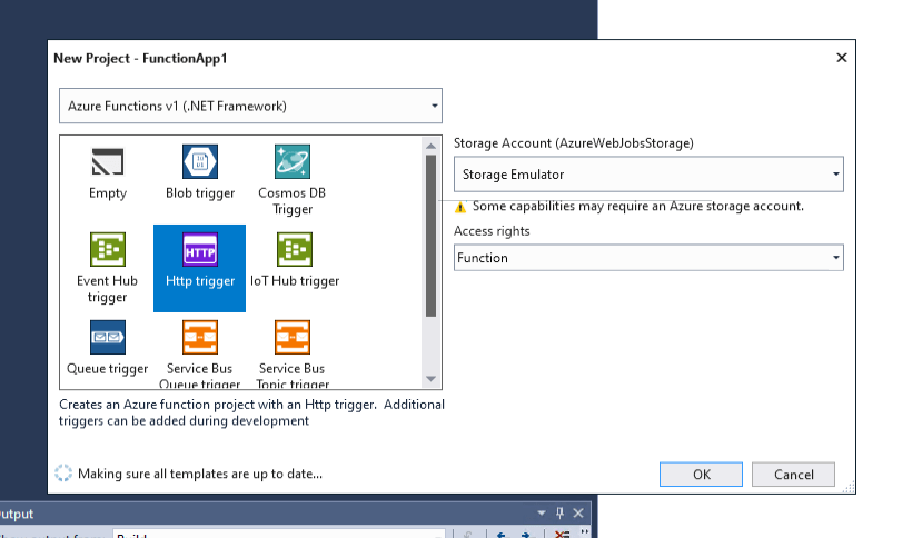 Select a function template i Visual Studio