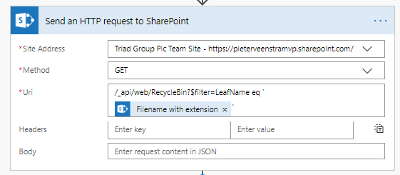 Get Reycle bin content with HTTP request using the REST API