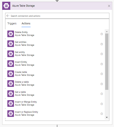 tablestorageactions Table Storage Actions