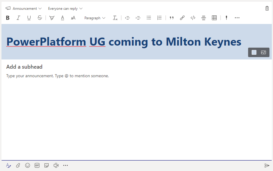 Heading in announcements