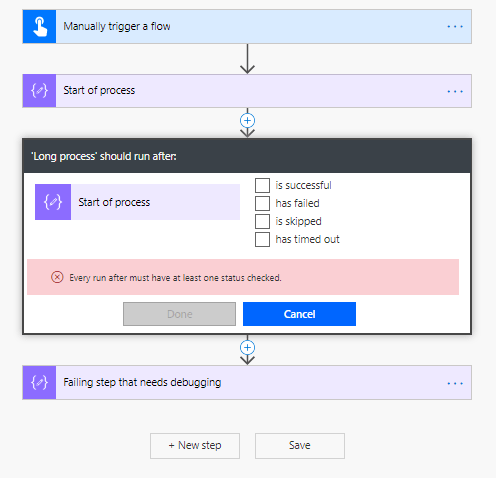 every run must have at least one status checked Every run must have at least one status checked