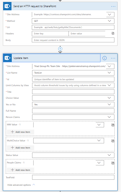 Send an HTTP request to SharePoint vs Update list item