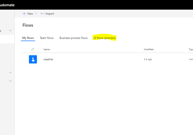 UI Flows shown in Power Automate