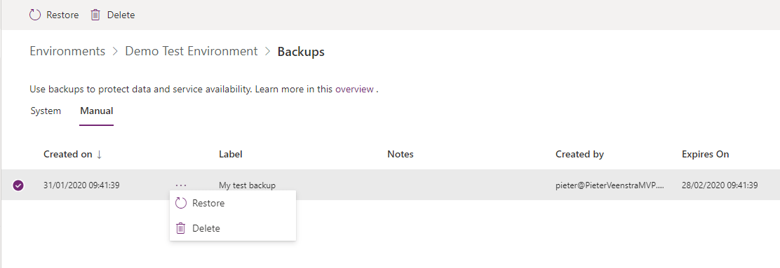 Restore the backup