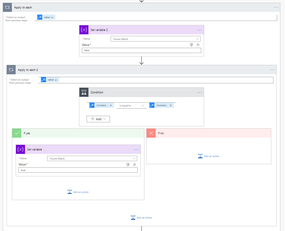 Nested Apply To each looking at all connectors