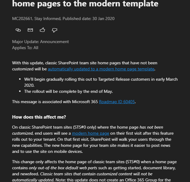 Classic SharePoint upgrade to modern.
