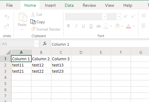 Example CSV file