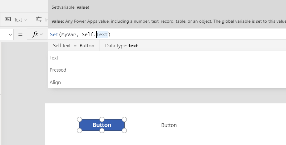 setting a variable to Setting a variable to Self.Text