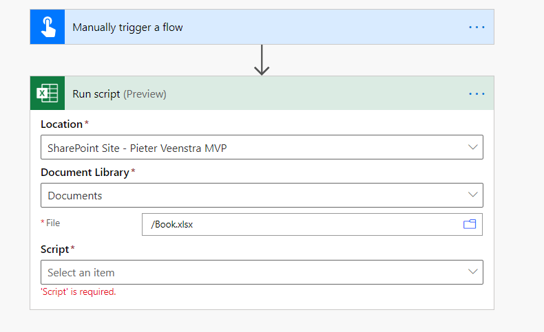 Run Script with Excel in Power Automate