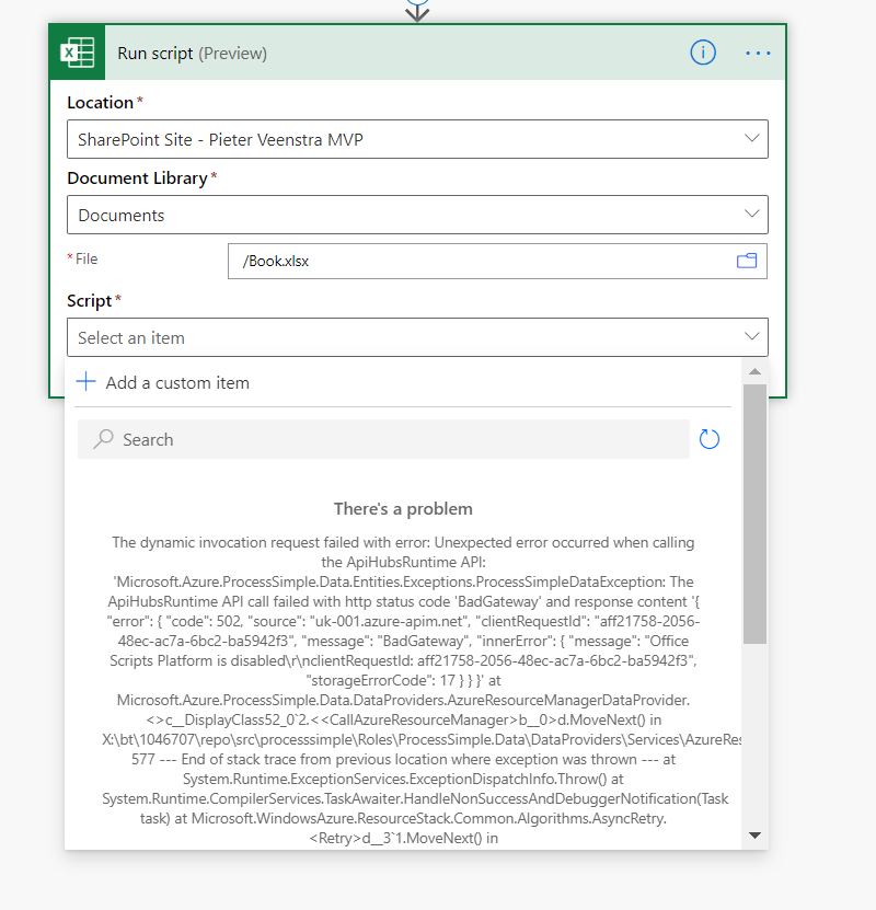 Run Script with Excel in Power Automate