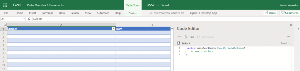 Run Script with Excel in Power Automate