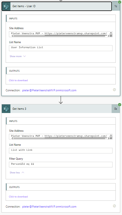 Filter by a SharePoint people field in Get items action in Power Automate