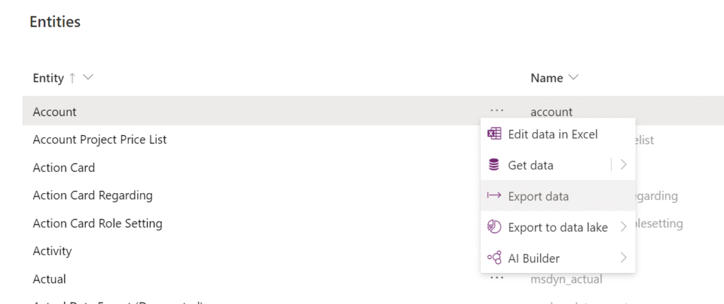 Export Data from the accounts entity