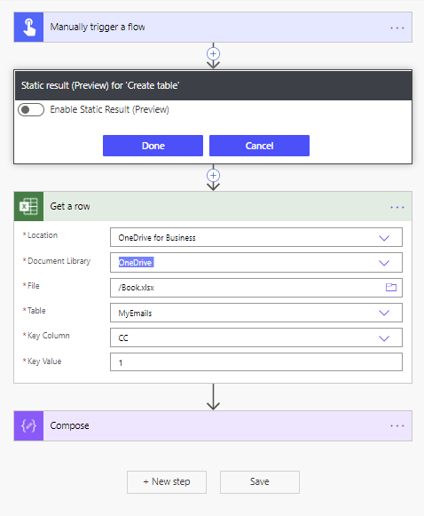 Disable an action with static result
