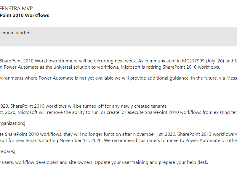 SharePoint 2010 Workflows Retiring
