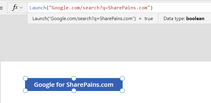 The target in the Launch function in Power Apps