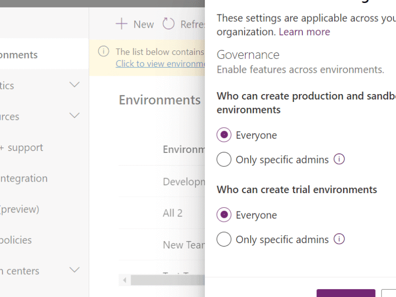 Who can create new environments