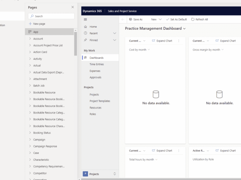 Various navigation sections in Model driven apps studio